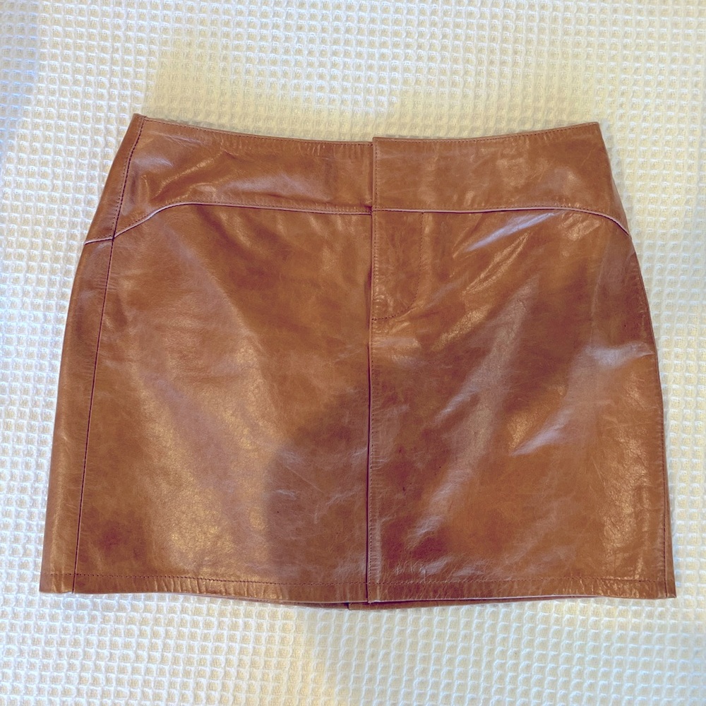 Gap genuine leather skirt sz 4/6 brown bourbon whiskey color